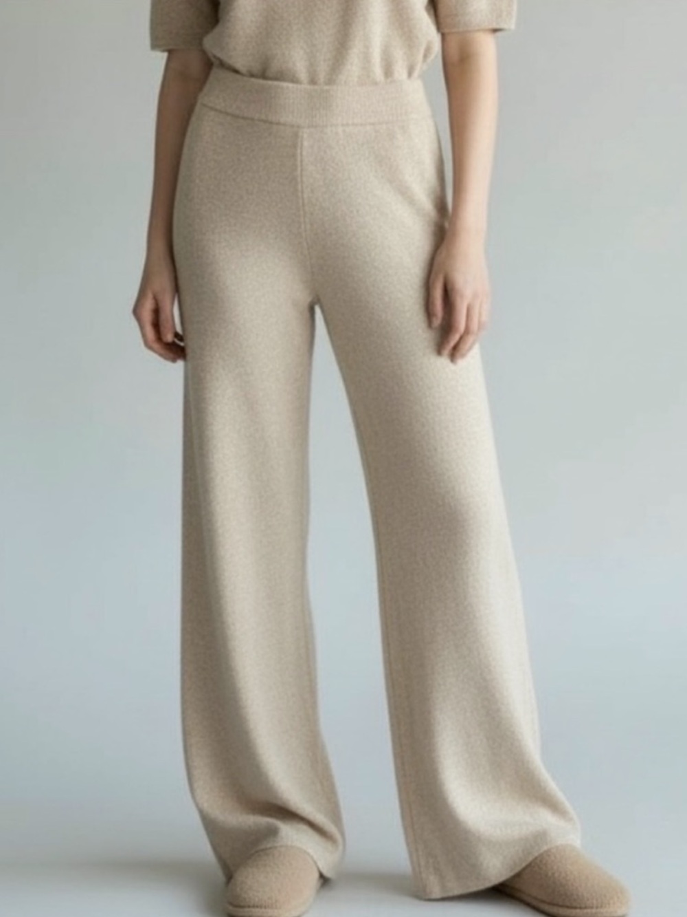 BY THE RIVER Oatmeal Boucle Knit Wide Leg Pants Medium NWT